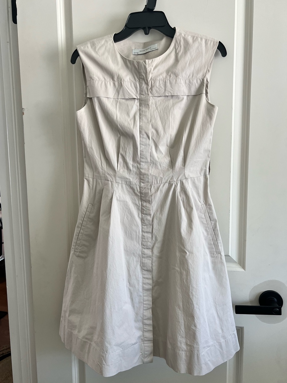 ZARA Basic Beige Cotton Sleeveless Shirt mini Dress Pockets Size S